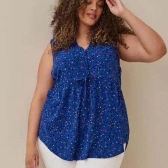 torrid Brand Emma Babydoll Tunic Style Sleeveless Top Blue Animal Print Size 6 - Picture 1 of 7